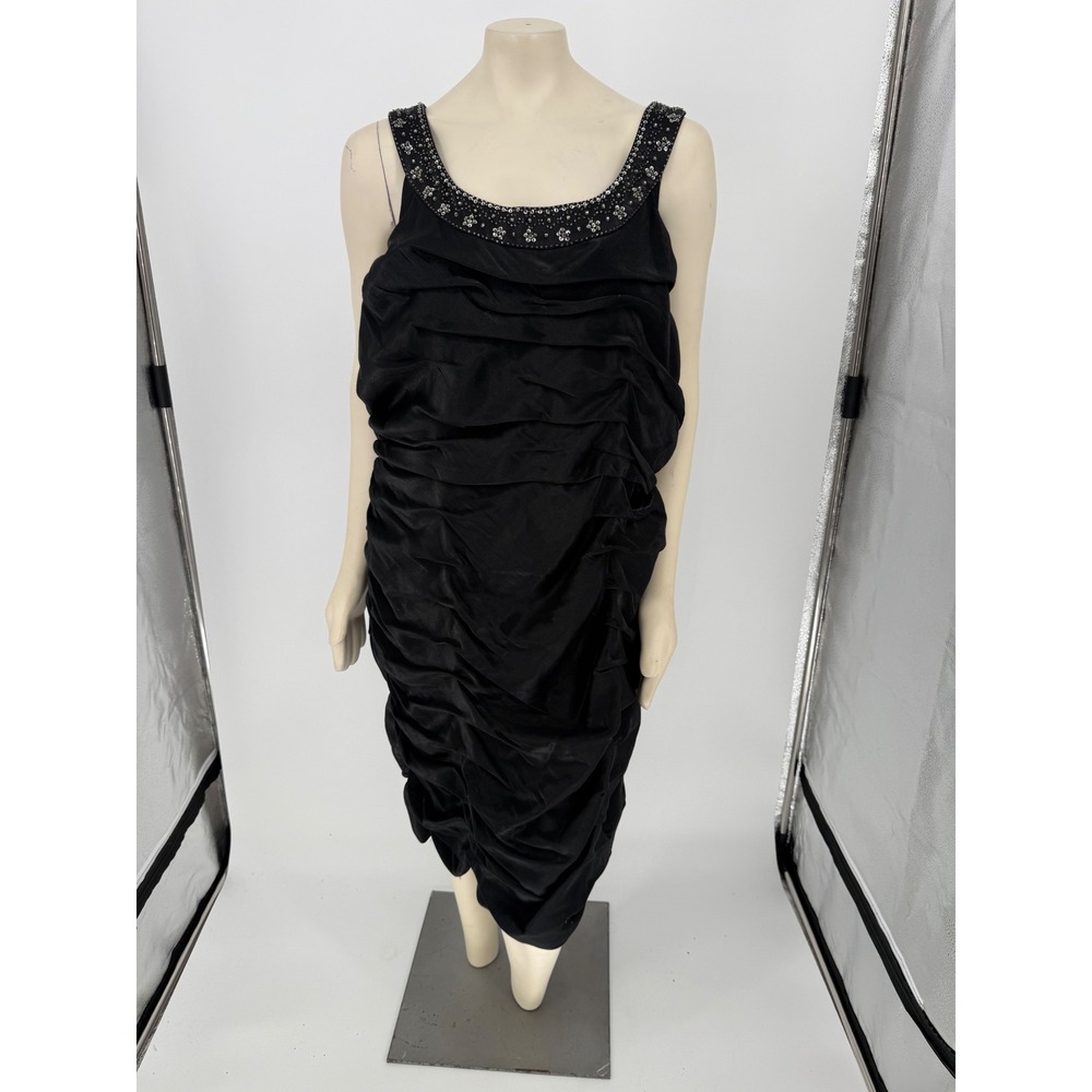 R&M Richards Women 20W Black Beaded Ruched Formal Cocktail Party Dress Plus
